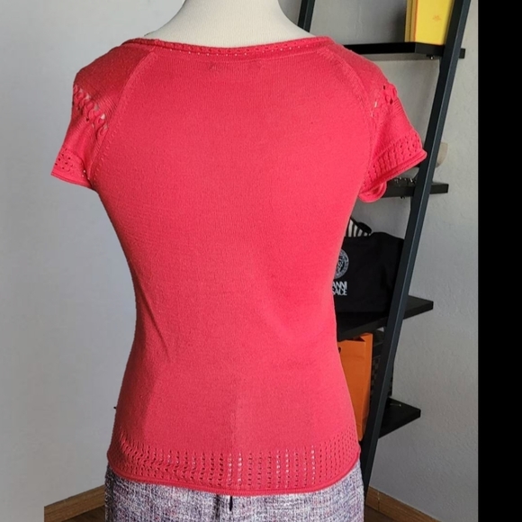 CAROLINA Herrera knit top short sleeve  scoop neck red sweater - Picture 7 of 11